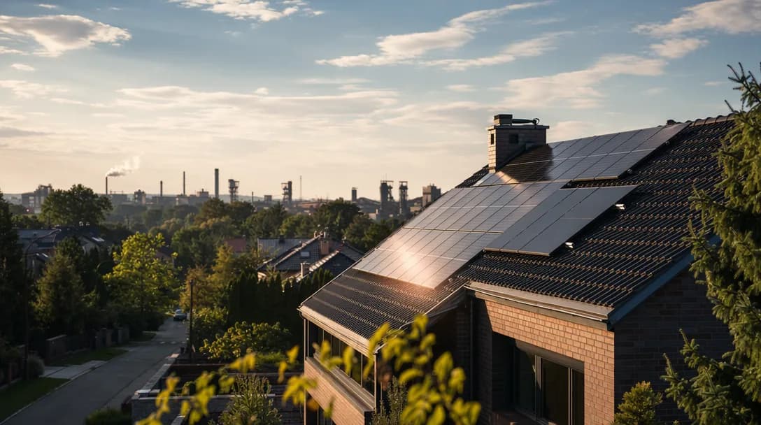 Fotowoltaika Katowice - panele słoneczne na dachu domu jednorodzinnego